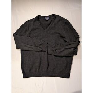Brooks Brothers 346 Men Large Gray Merino Wool Blend V-Neck Sweater Old Money